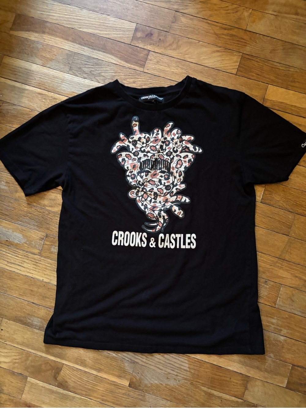 Crooks & Castles Black Tee with Leopard Medusa Graphic